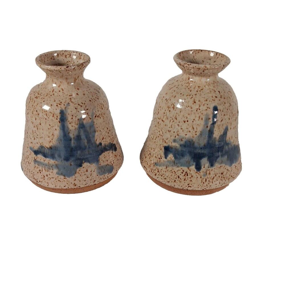 Lot of 2 Studio Art Glazed Bud Vase Candle Holders Pottery Signed P Cummings